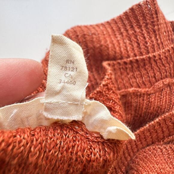 Eileen Fisher Petite Large Linen Henley Tank Rust Orange Sleeveless Ribbed Knit - Picture 7 of 11